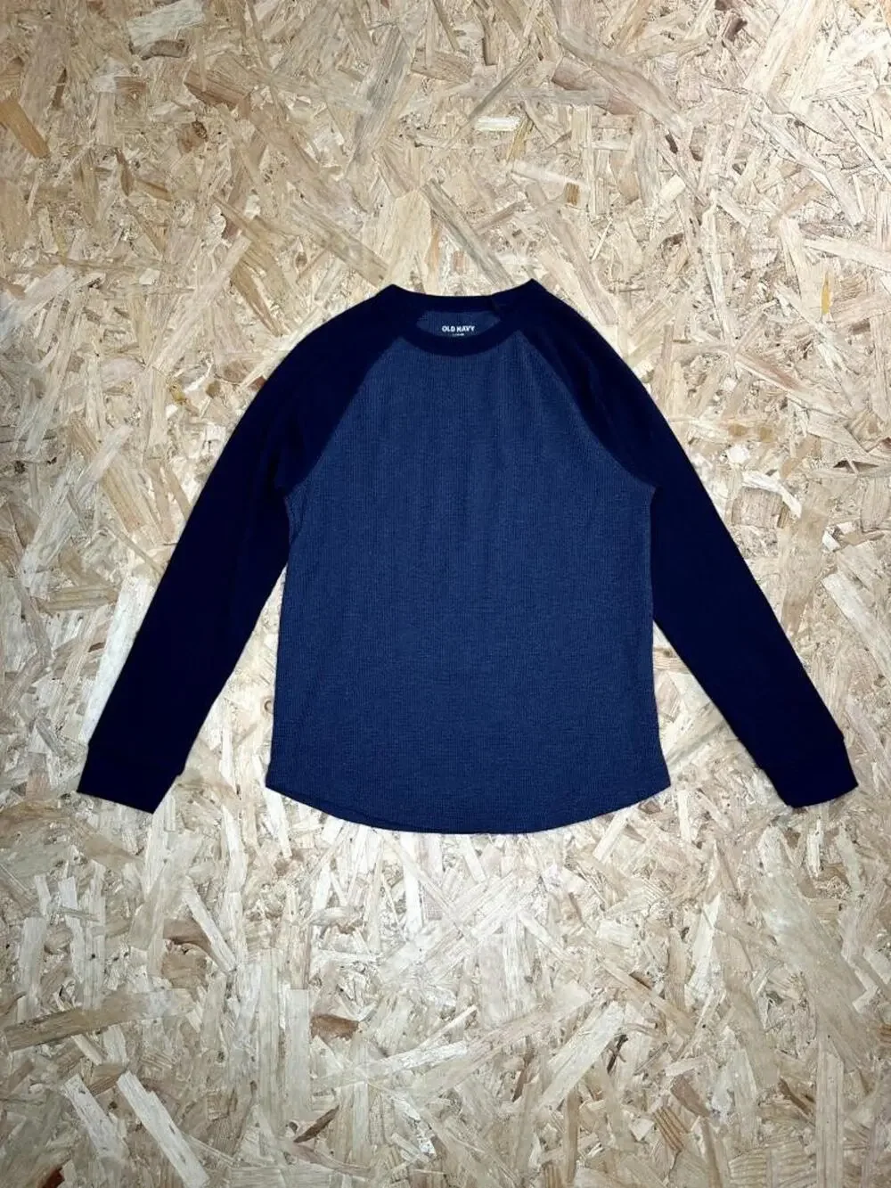 Old Navy Boys Thermal Shirt Size L 10-12 Blue Raglan Long Sleeve Waffle Knit